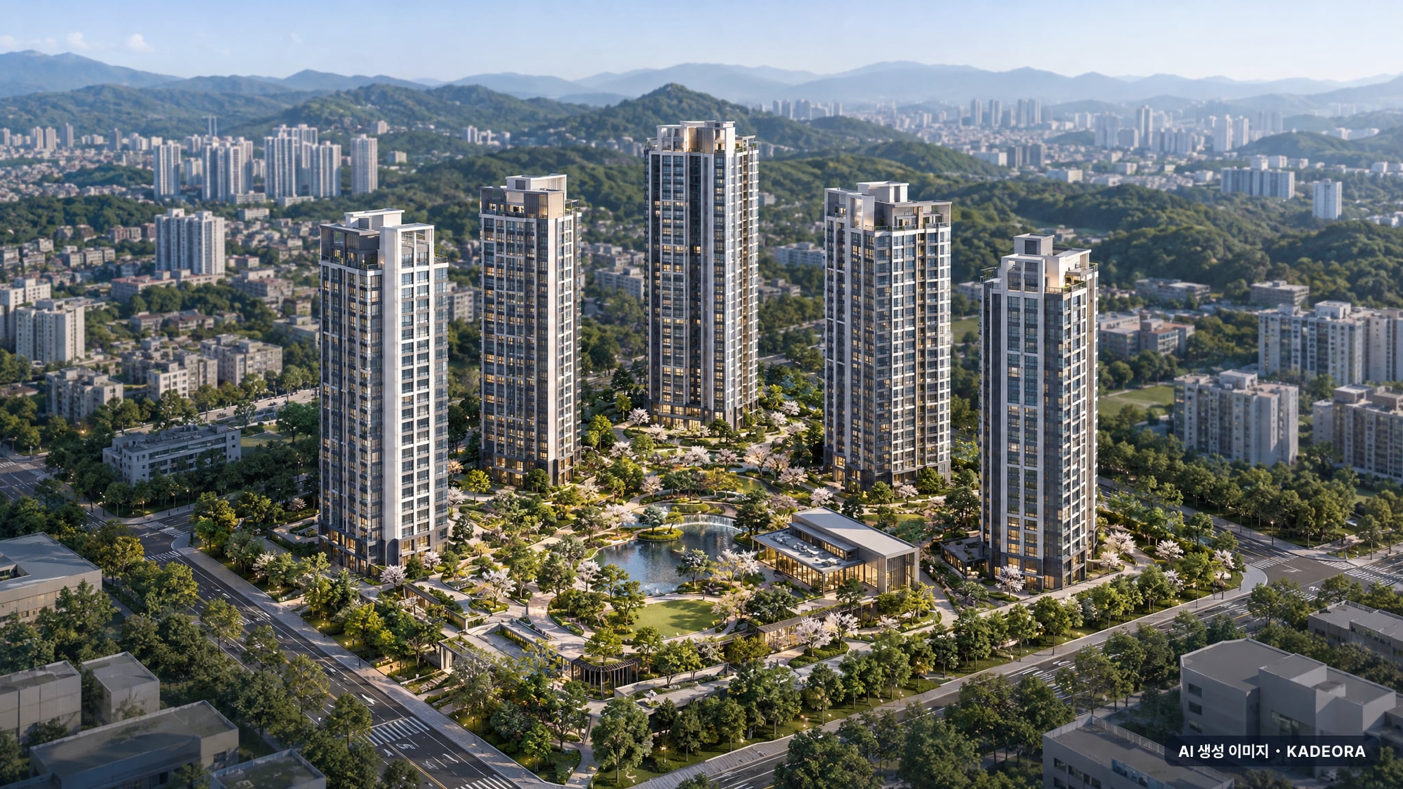 강릉 영무예다음 어반포레 단지 전경 AI 상상도(주간 항공) — 강원 강릉시 착공 148세대