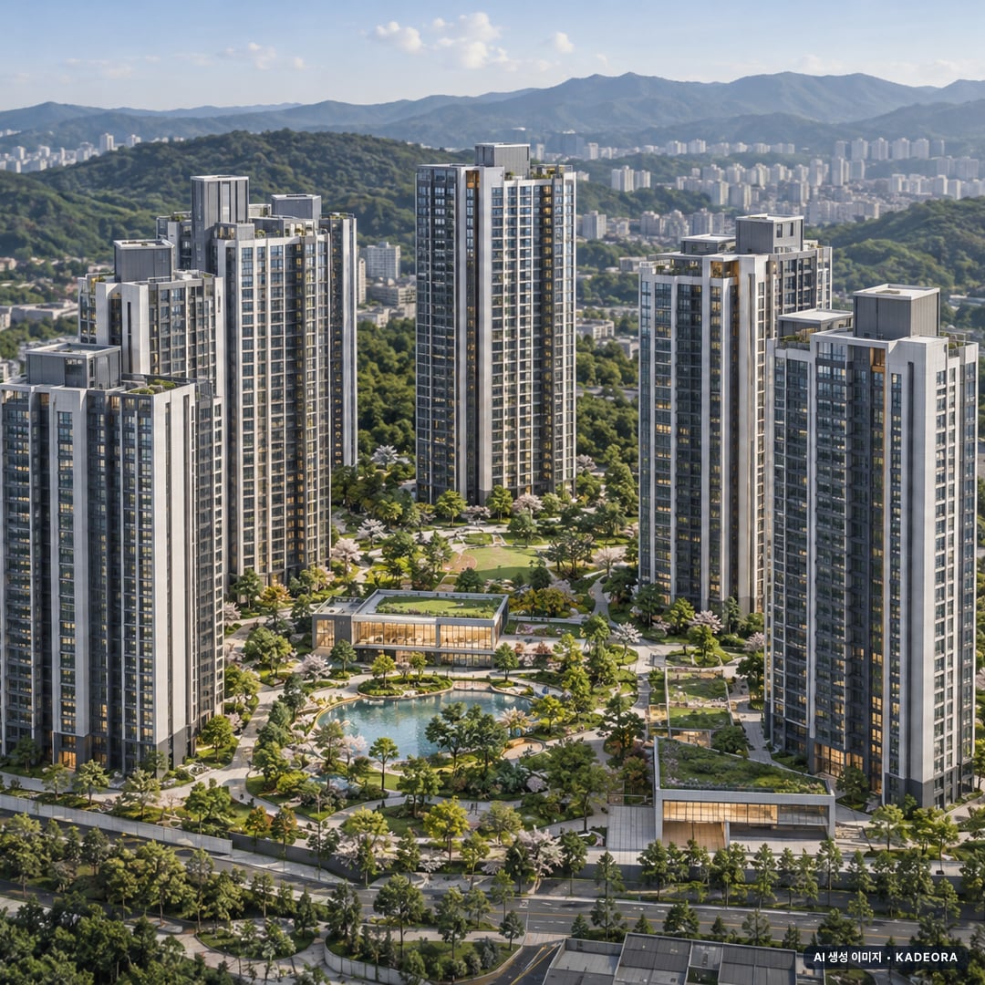 천안 아이파크 시티 2단지(2회차) 단지 전경 AI 상상도(주간 항공) — 천안시