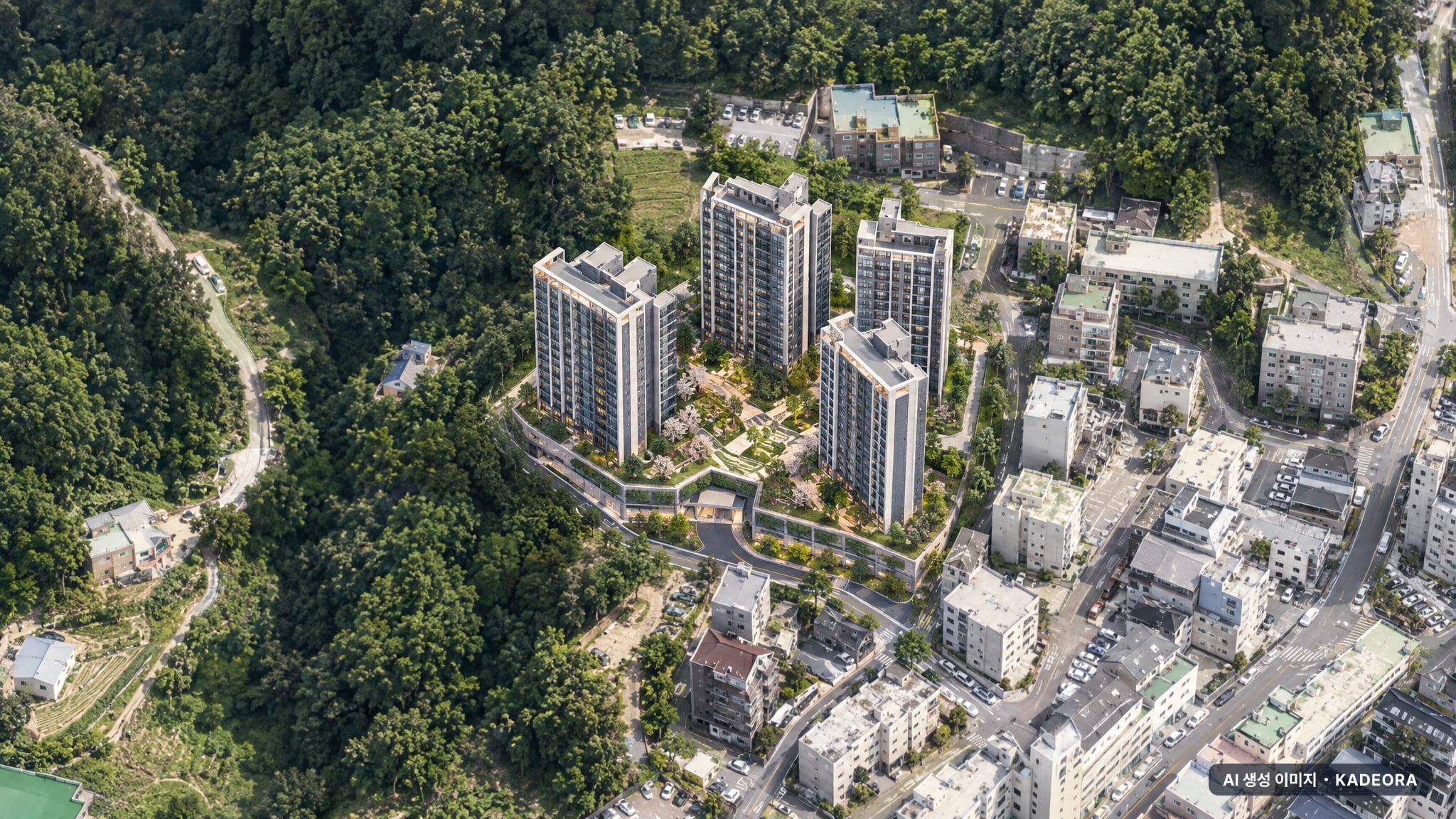 파주시 문산1-5 단지 전경 AI 상상도(주간 항공) — 경기 파주시 관리처분인가 634세대