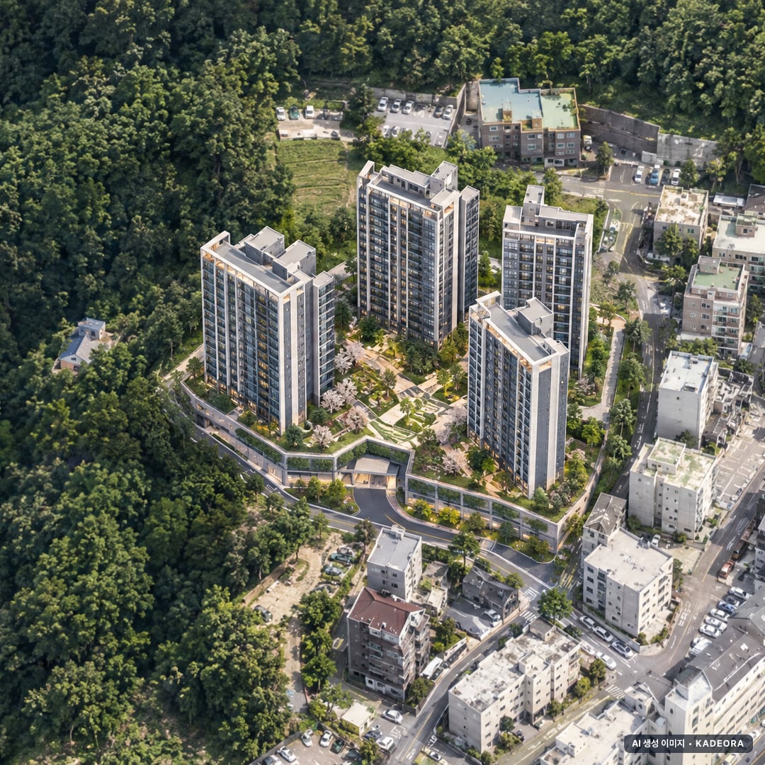 파주시 문산1-5 조감도 AI 상상도(주간 항공) — 경기 파주시 관리처분인가 634세대