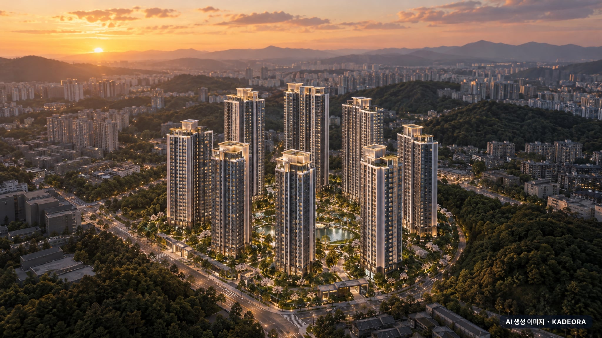 더샵 탕정인피니티시티 3차 단지 전경 AI 상상도(노을 항공) — 충남 아산시 착공 975세대