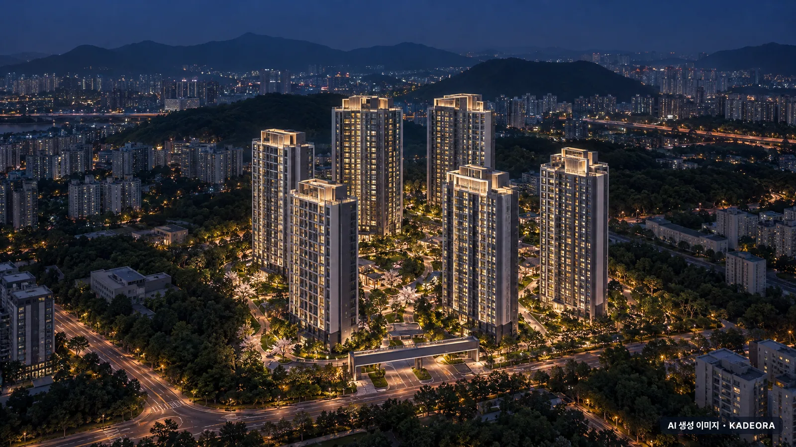 경기광주역 롯데캐슬 시그니처 1단지 7개동·최고 32층·이번 1,077세대 공급 기준 AI 상상도(야경) — 실제와 다를 수 있음
