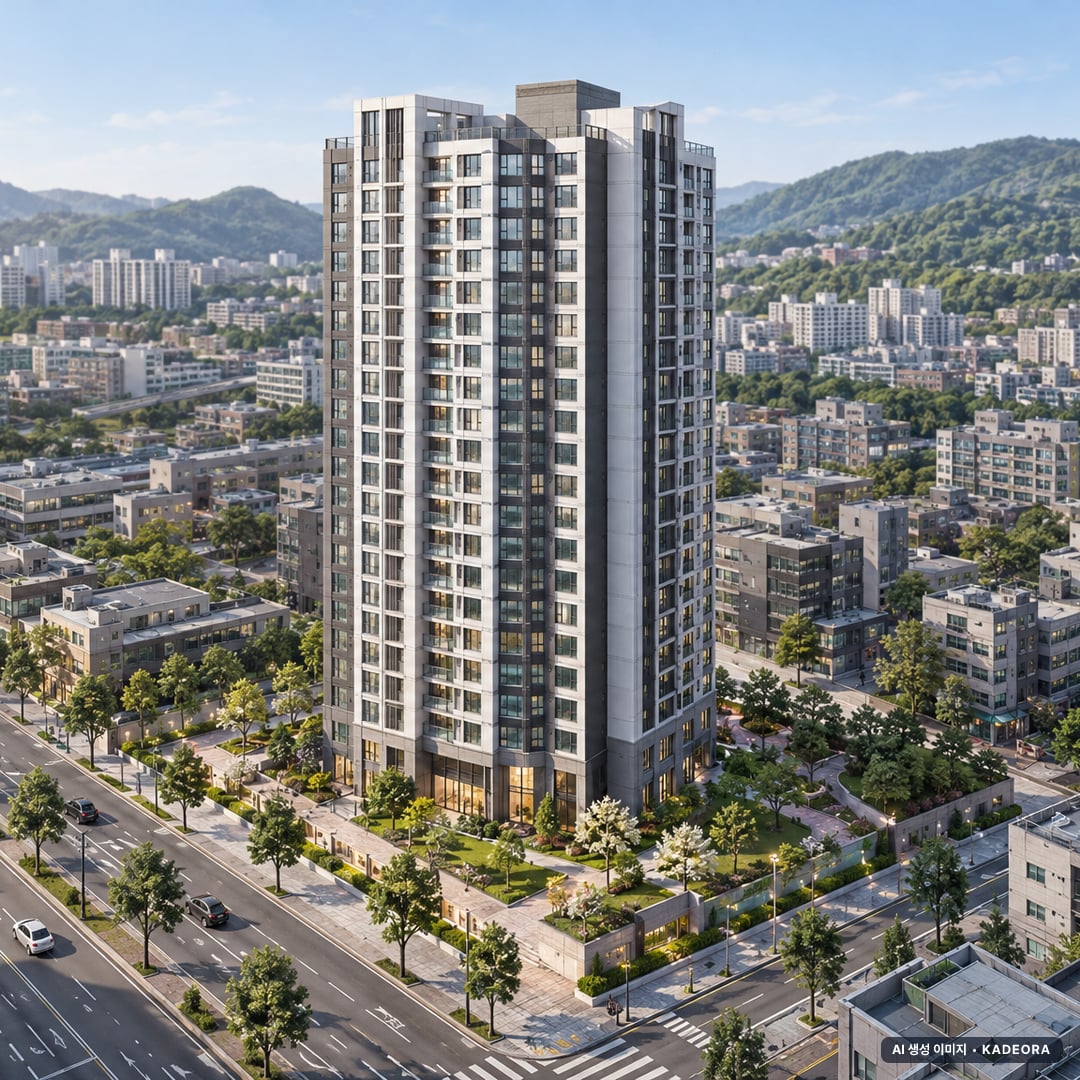금정역 개성로니엘(4차) 1개동·최고 22층·이번 52세대 공급 기준 AI 상상도 — 실제와 다를 수 있음 금정역 개성로니엘(4차) 1개동·최고 22층·이번 52세대 공급 기준 AI 상상도(주간 항공) — 실제와 다를 수 있음