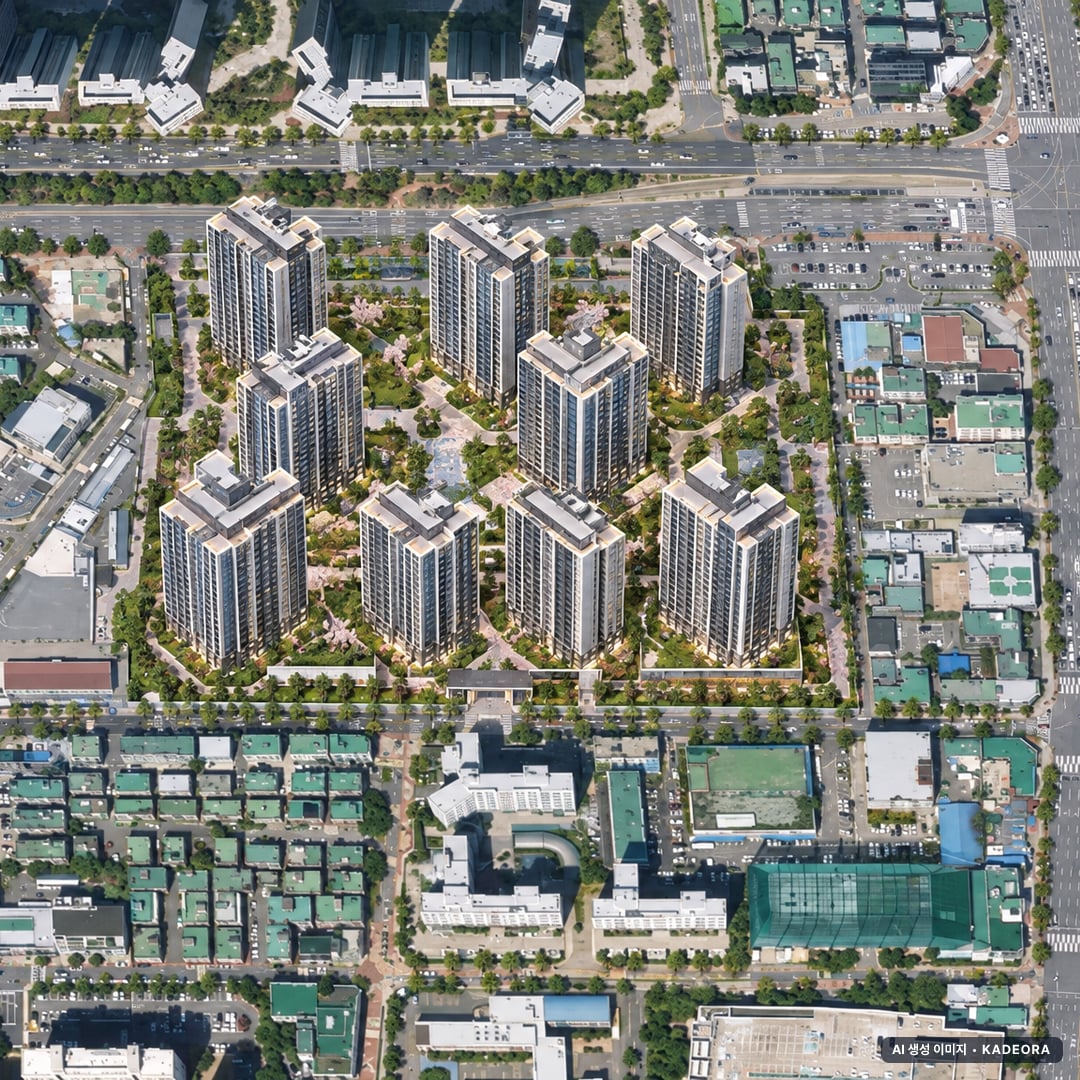 두산위브더제니스 센트럴 계양 단지 전경 AI 상상도(주간 항공) — 인천 계양구 착공 1,370세대