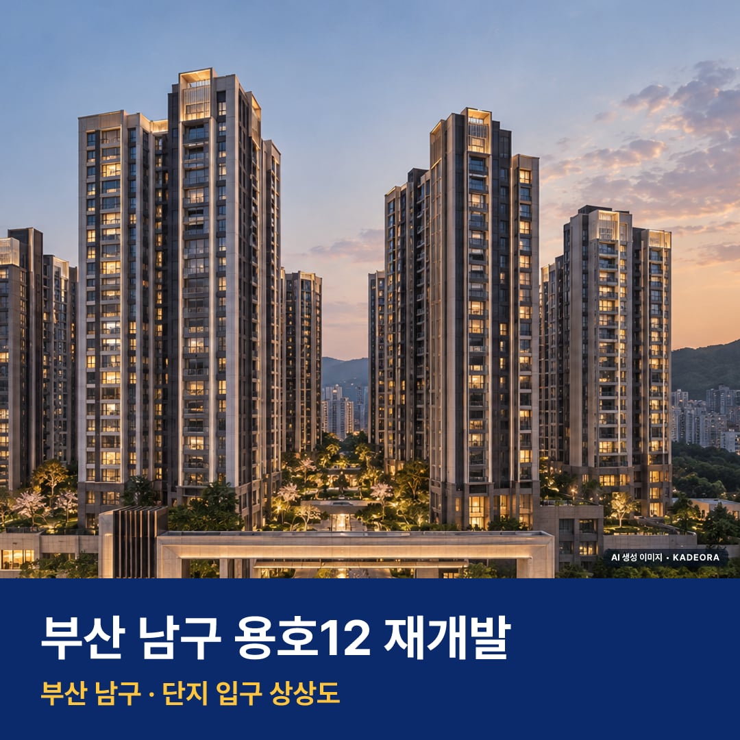 용호12 재개발 용호12 재개발 단지 전경 AI 상상도 — 남구 용호동 505세대 — AI 생성 상상도 · 실제와 다를 수 있음