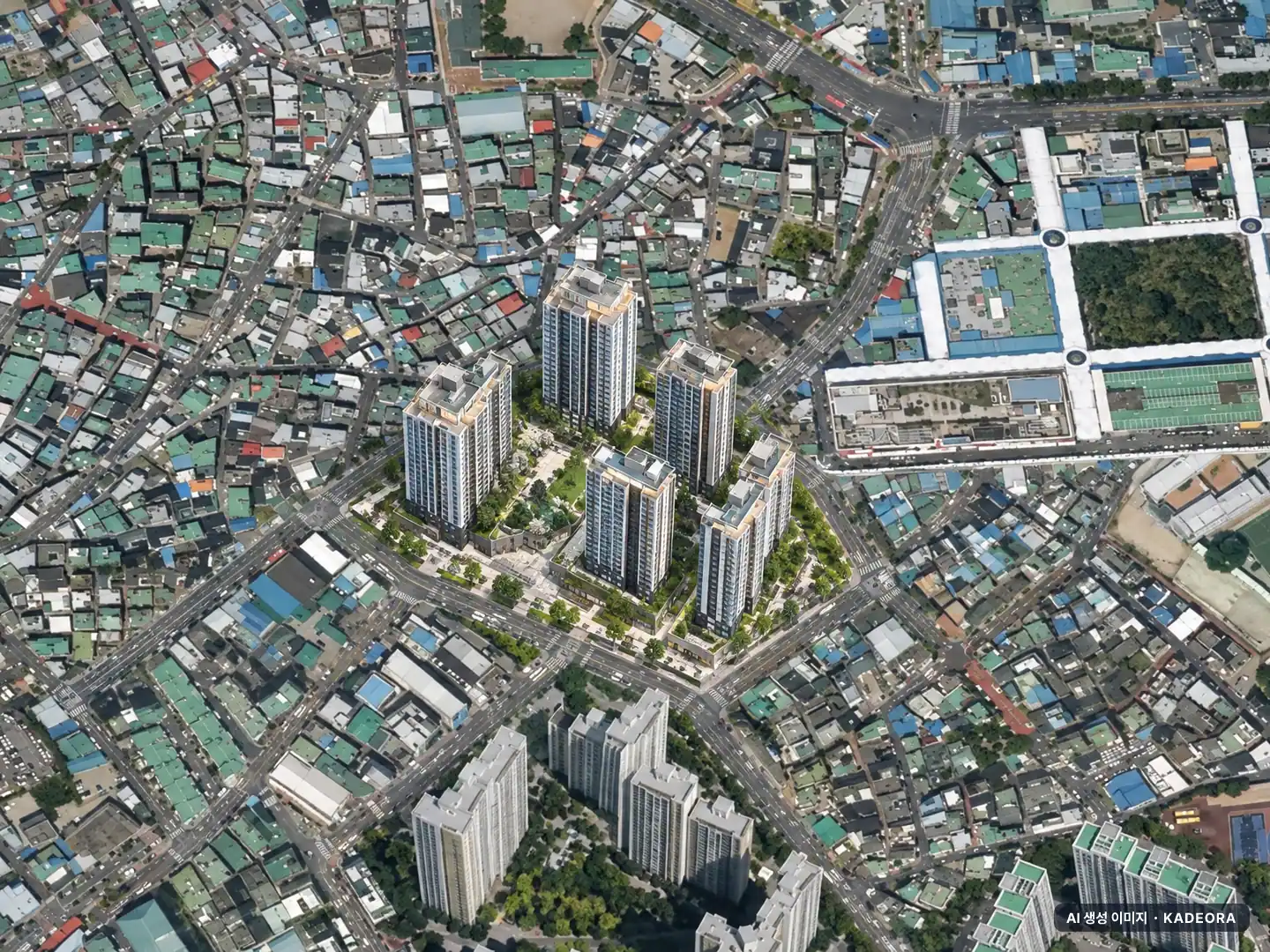 대구 서문지구 재개발 단지 전경 AI 상상도(주간 항공) — 대구 중구 사업시행인가 818세대