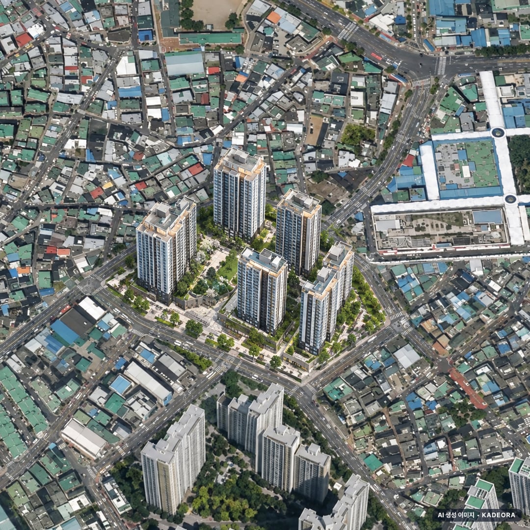 대구 서문지구 재개발 조감도 AI 상상도(주간 항공) — 대구 중구 사업시행인가 818세대