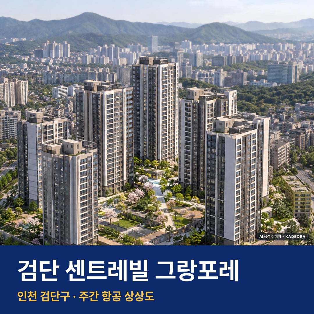 상상도 · AI 생성 이미지로 실제와 다를 수 있음 검단 센트레빌 그랑포레 재개발 검단 센트레빌 그랑포레 단지 전경 AI 상상도 — 검단구 843세대
