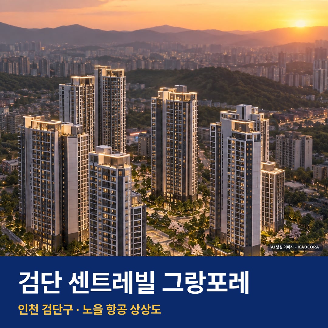 검단 센트레빌 그랑포레 재개발 검단 센트레빌 그랑포레 단지 전경 AI 상상도 — 검단구 843세대 — AI 생성 상상도 · 실제와 다를 수 있음