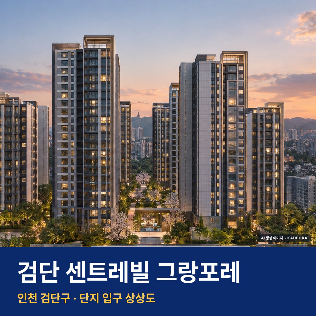 검단 센트레빌 그랑포레 재개발 검단 센트레빌 그랑포레 단지 전경 AI 상상도 — 검단구 843세대 — AI 생성 상상도 · 실제와 다를 수 있음