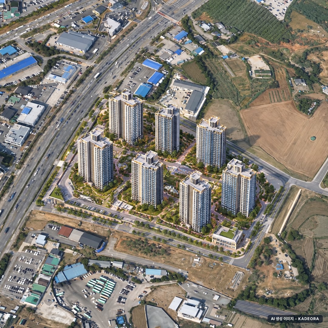 성성자이 레이크파크 단지 전경 AI 상상도(주간 항공) — 충남 천안시 착공 883세대