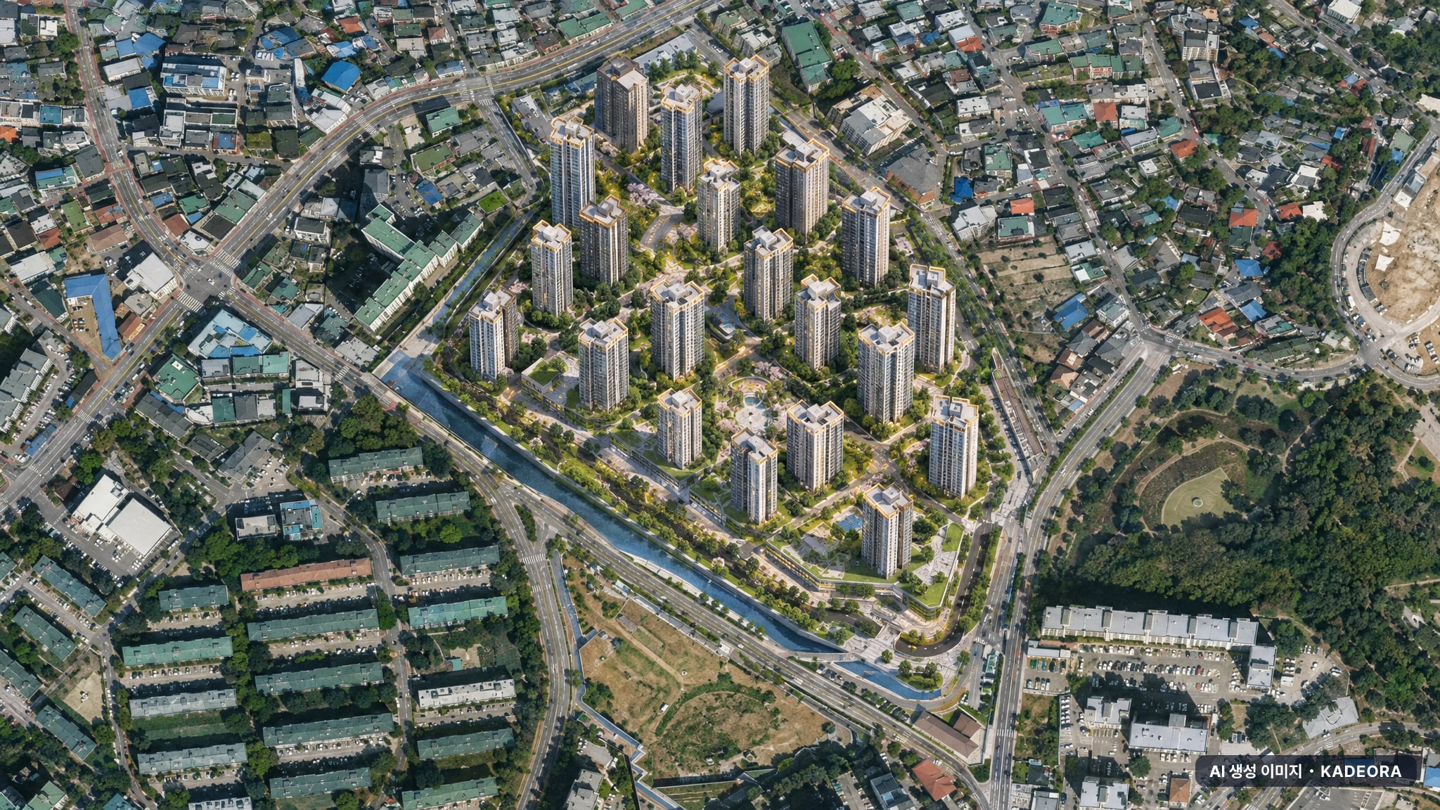 원주 푸르지오 더 센트럴 단지 전경 AI 상상도(주간 항공) — 강원 원주시 착공 1,273세대