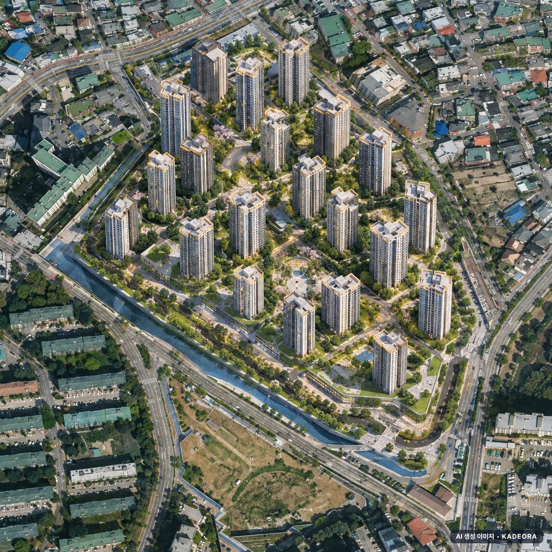 원주 푸르지오 더 센트럴 단지 전경 AI 상상도(주간 항공) — 강원 원주시 착공 1,273세대