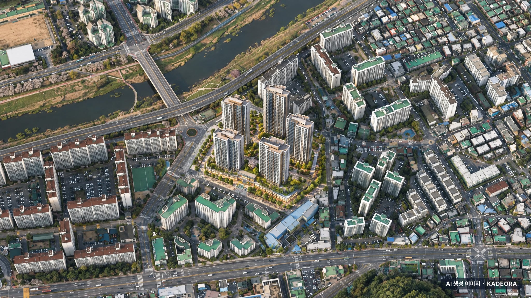 안양시 박달신한아파트 단지 전경 AI 상상도(주간 항공) — 경기 안양시 착공 507세대