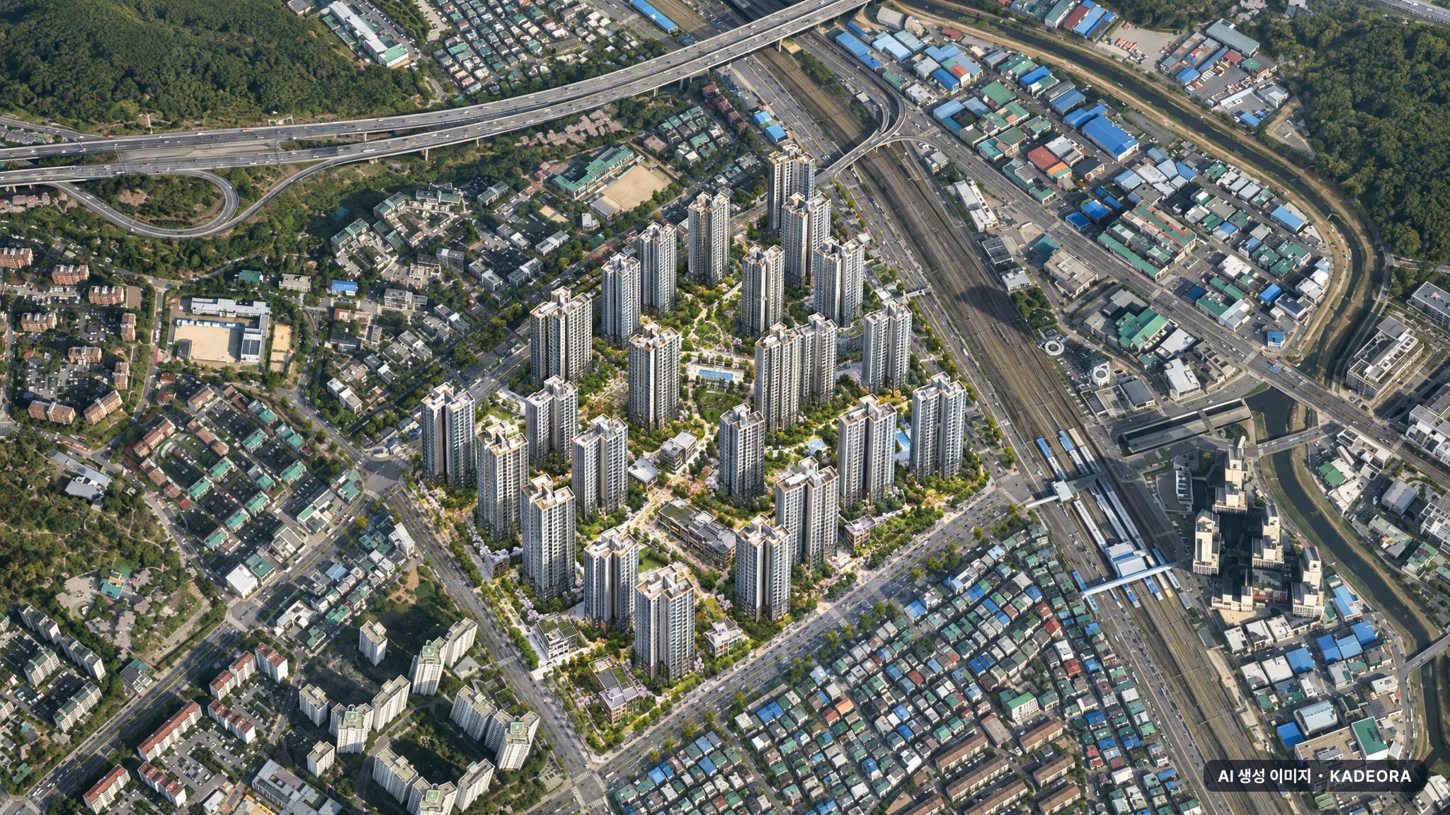 경기 군포 산본 재건축 조감도 AI 상상도(주간 항공) — 경기 군포시 조합설립 3,100세대
