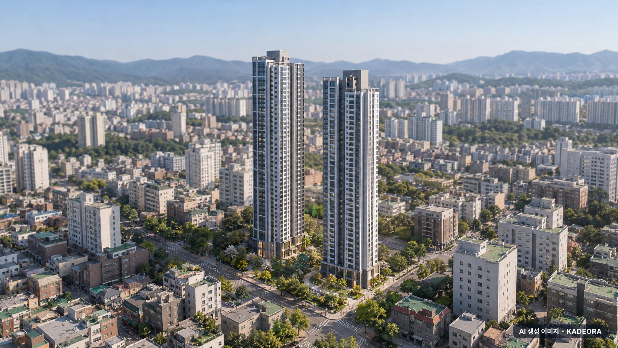 더폴 우정 단지 전경 AI 상상도(주간 항공) — 중구 316세대