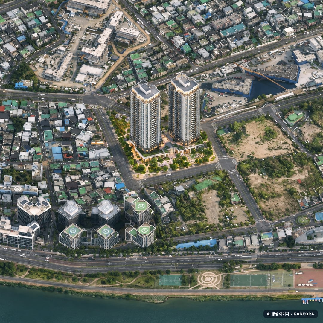 더폴 우정 단지 전경 AI 상상도(주간 항공) — 울산 중구 착공 316세대