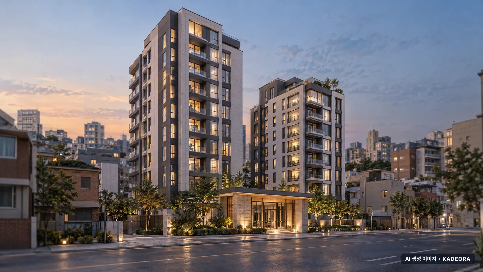 부산 영도구 도시아파트 소규모재건축 총 233세대 기준 AI 상상도(단지 입구) — 실제와 다를 수 있음