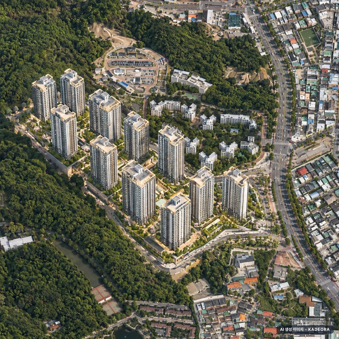 힐스테이트 더샵 상생공원 2단지 단지 전경 AI 상상도(주간 항공) — 경북 포항시 착공 1,668세대