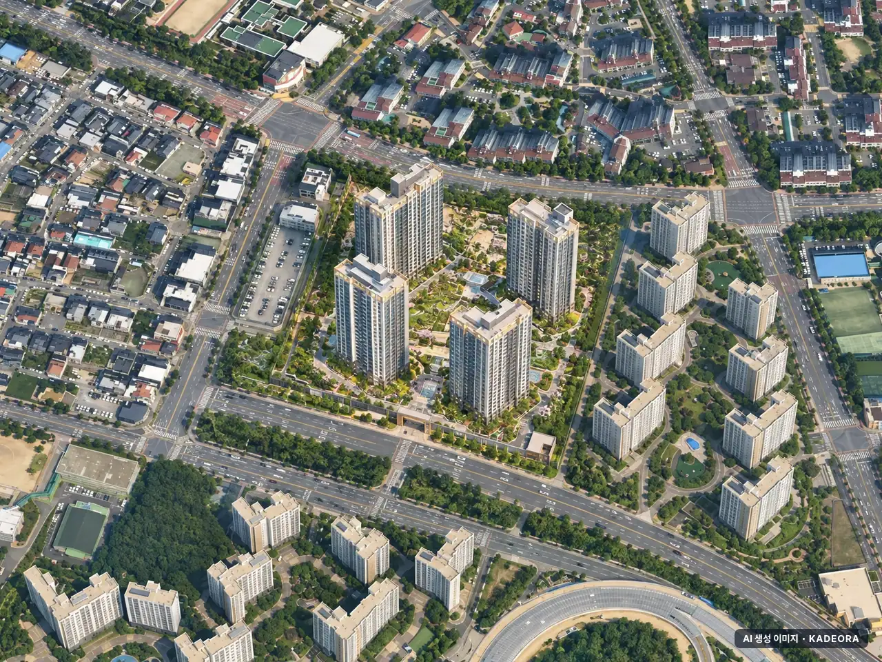 더샵 관저아르테 총 951세대 기준 AI 상상도(주간 항공) — 실제와 다를 수 있음