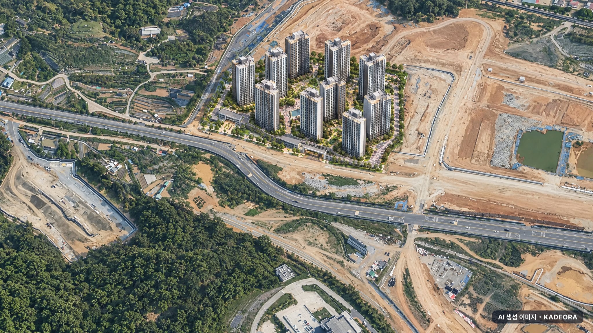 소제지구 A3BL 중흥S-클래스 우미린 단지 전경 AI 상상도(주간 항공) — 전남 여수시 착공 1,095세대