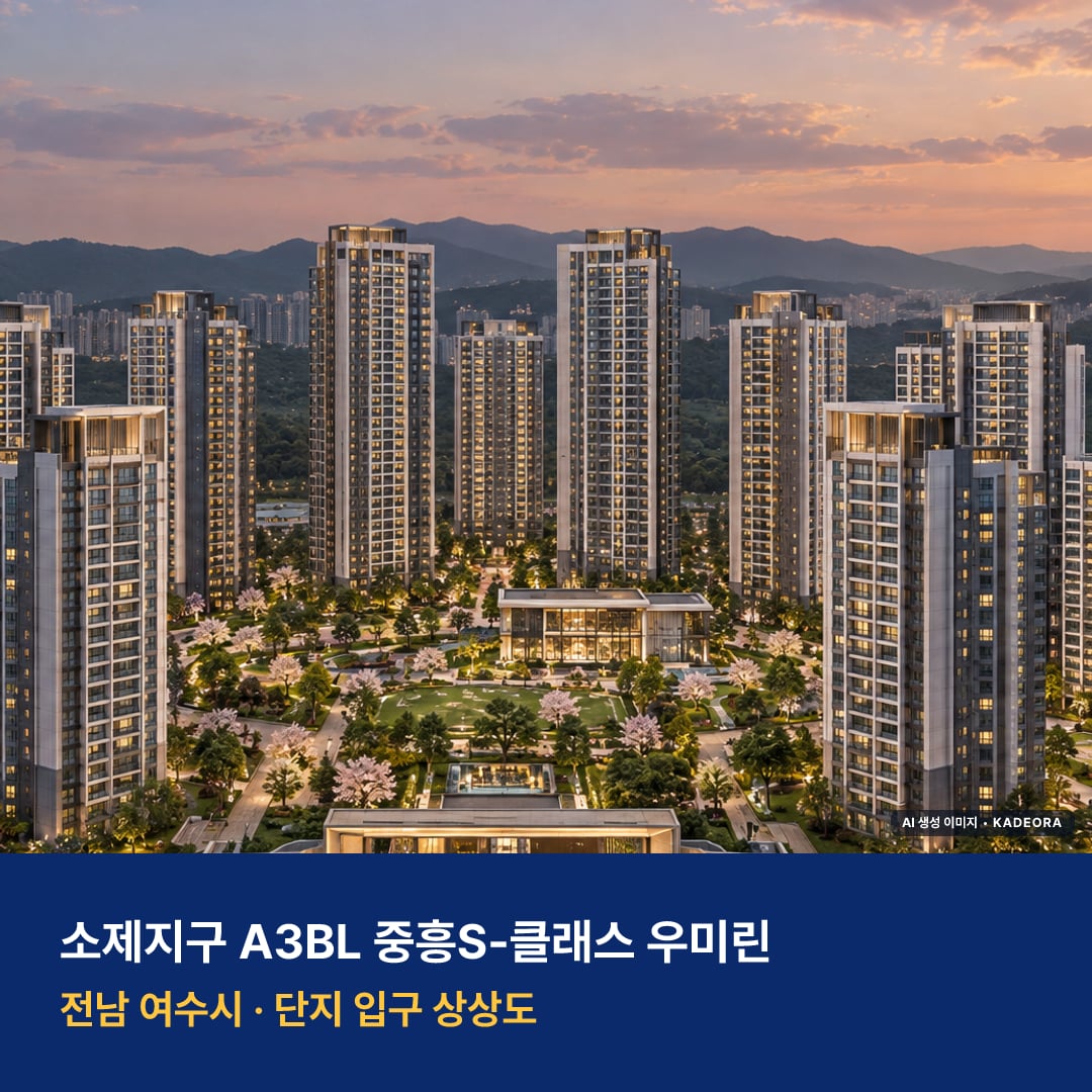 소제지구 A3BL 중흥S-클래스 우미린 단지 전경 AI 상상도 — 여수시 소호동 1,095세대