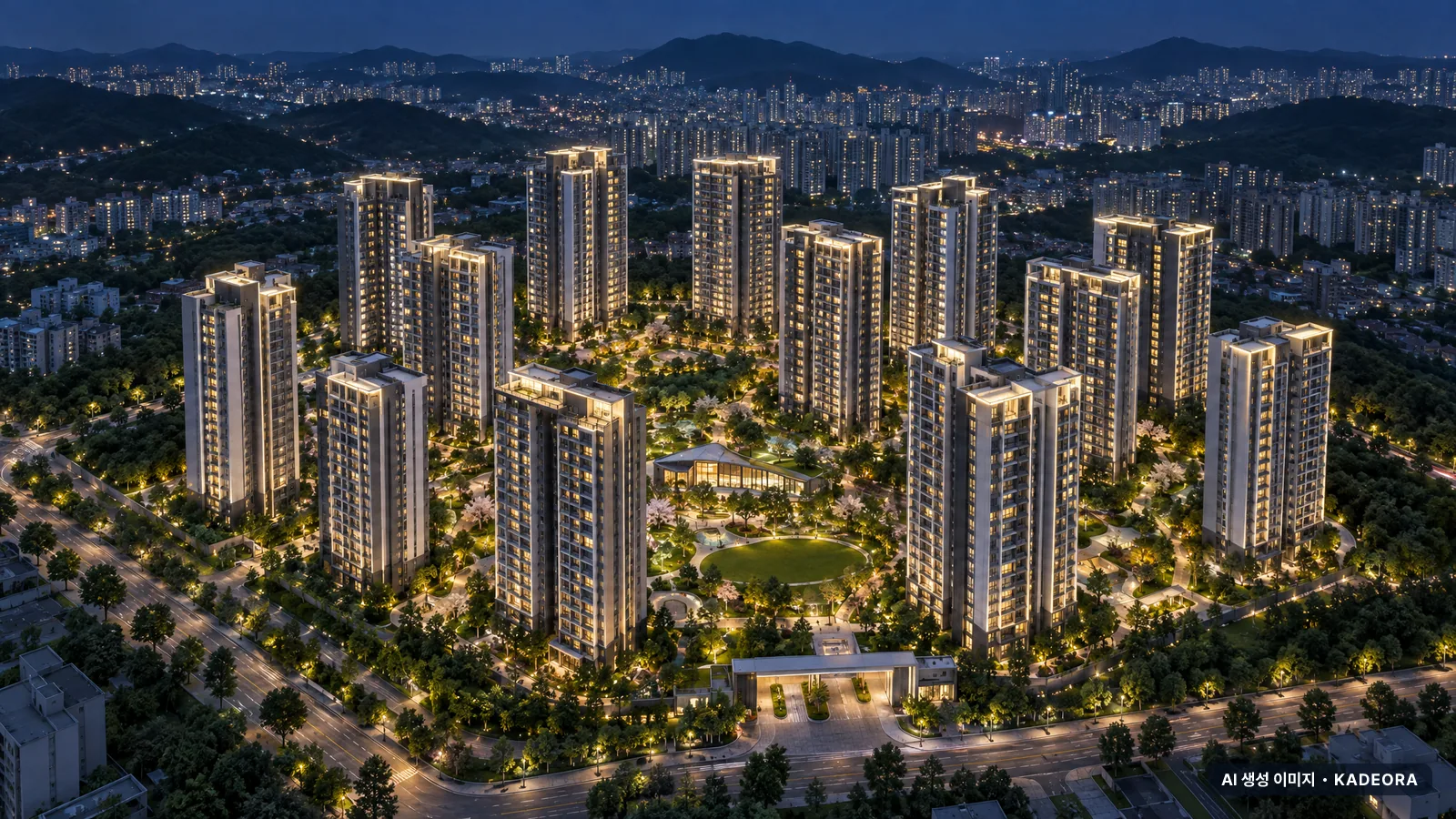 소제지구 A3BL 중흥S-클래스 우미린 14개동·최고 25층·총 1,095세대 기준 AI 상상도(야경) — 실제와 다를 수 있음