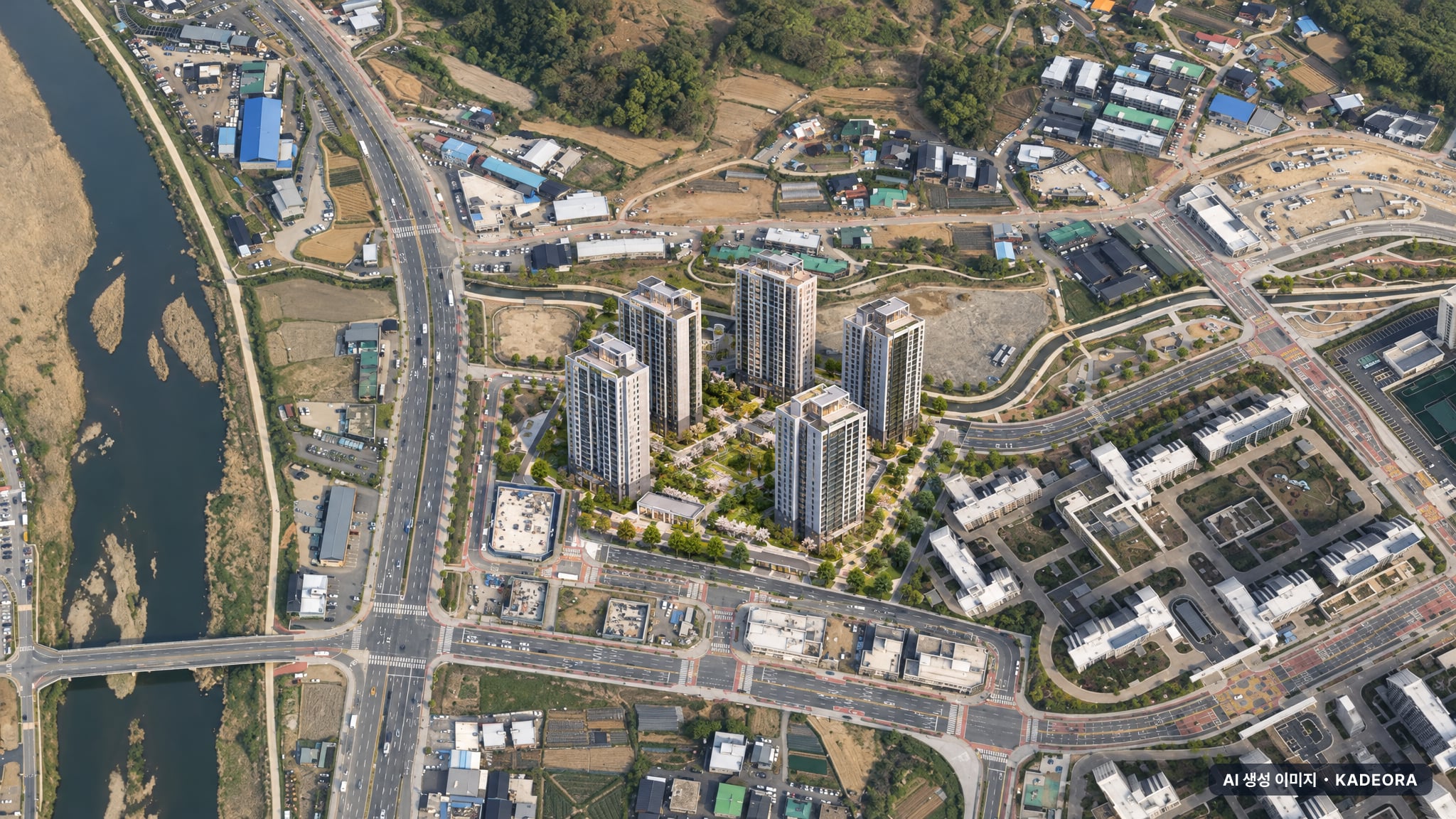 용인시 모현1 조감도 AI 상상도(주간 항공) — 경기 용인시 조합설립 590세대