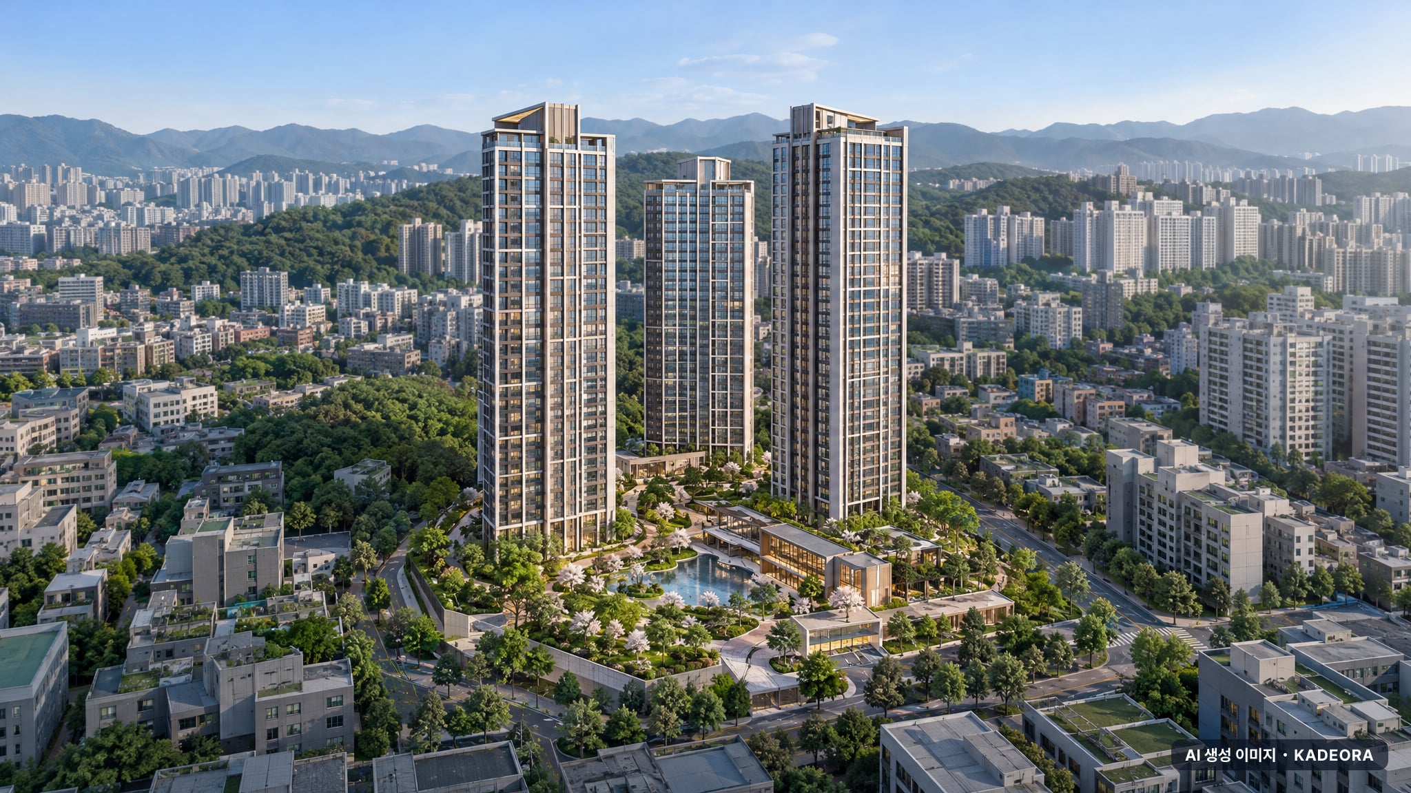 부산 당감4 재개발 조감도 AI 상상도(주간 항공) — 부산 부산진구 관리처분인가 120세대