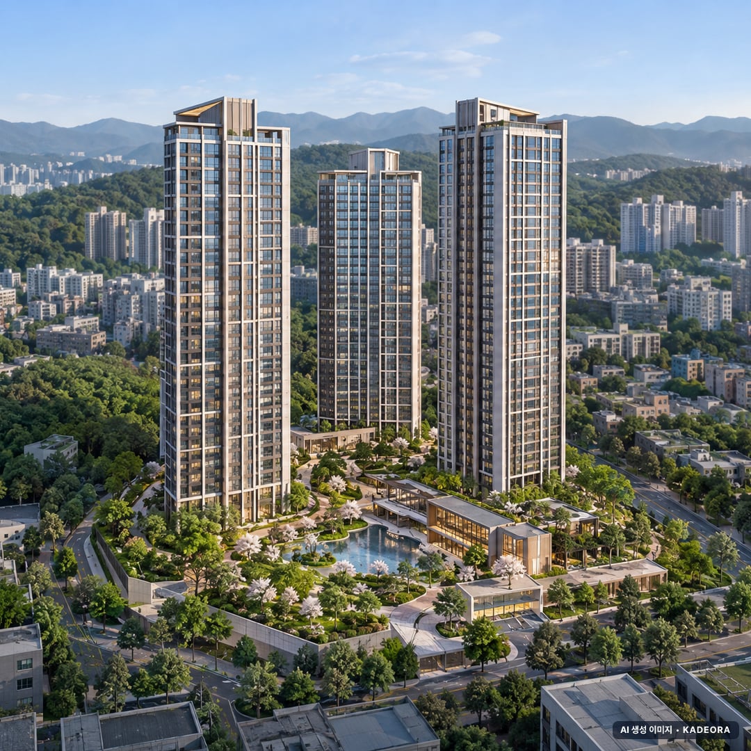 부산 당감4 재개발 조감도 AI 상상도(주간 항공) — 부산 부산진구 관리처분인가 120세대