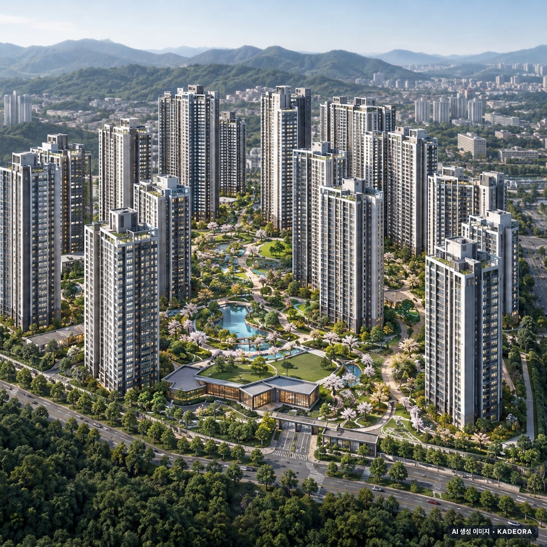 산곡역 자이힐스테이트&하늘채 조감도 AI 상상도(주간 항공) — 인천 부평구 분양 예고 2,706세대