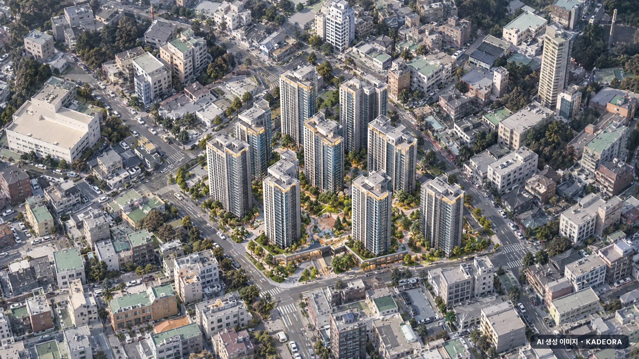 파주시 율목지구 단지 전경 AI 상상도(주간 항공) — 경기 파주시 관리처분인가 1,152세대