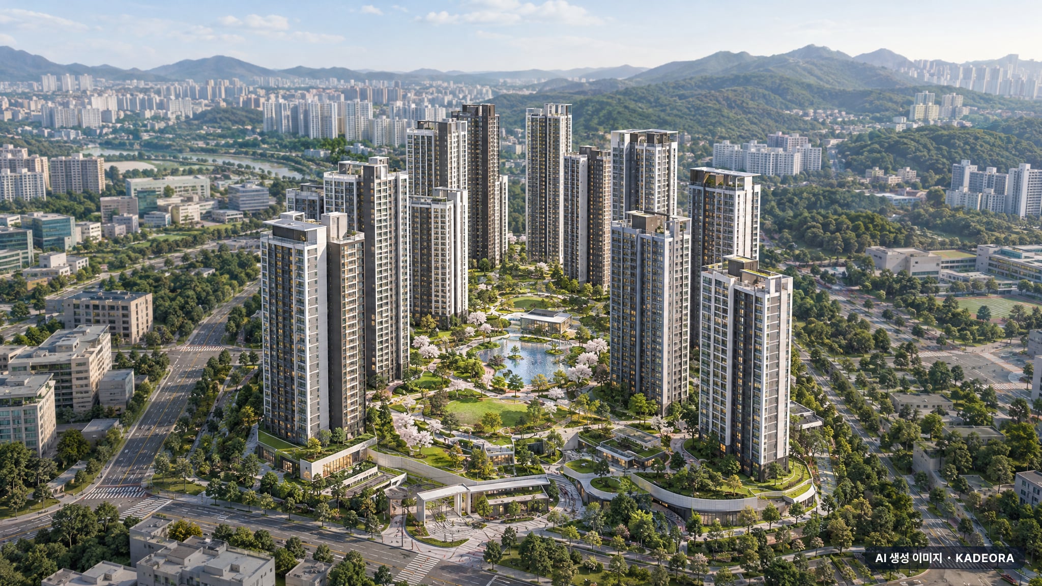 아이파크 무등산 스카이포레 조감도 AI 상상도(주간 항공) — 광주 동구 분양 예고 2,299세대