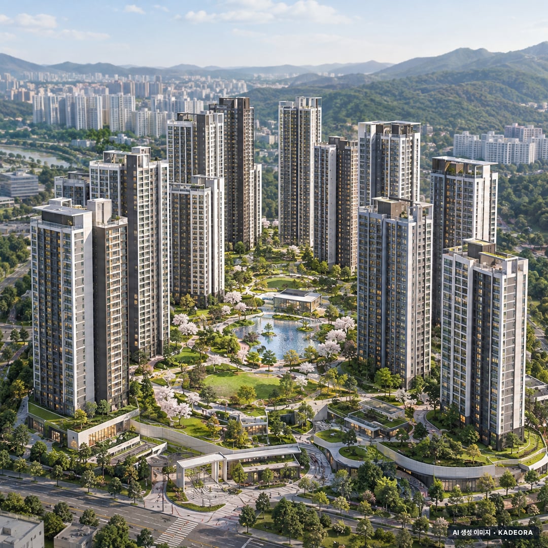 아이파크 무등산 스카이포레 조감도 AI 상상도(주간 항공) — 광주 동구 분양 예고 2,299세대