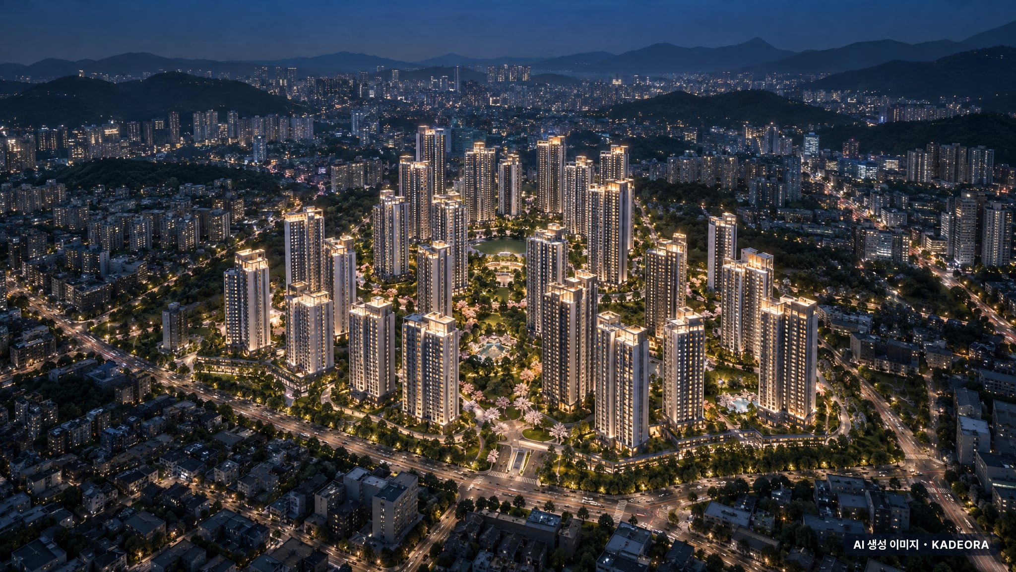 시흥시 대야3 총 1,026세대 기준 AI 상상도(야경) — 실제와 다를 수 있음