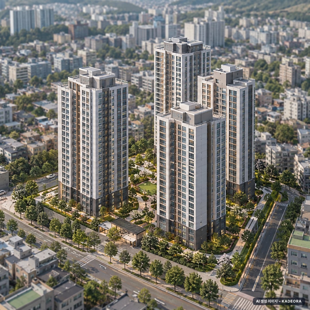 엘리프 시흥 더프라임 4개동·최고 25층·총 338세대(이번 304세대 공급) 기준 AI 상상도(주간 항공) — 실제와 다를 수 있음