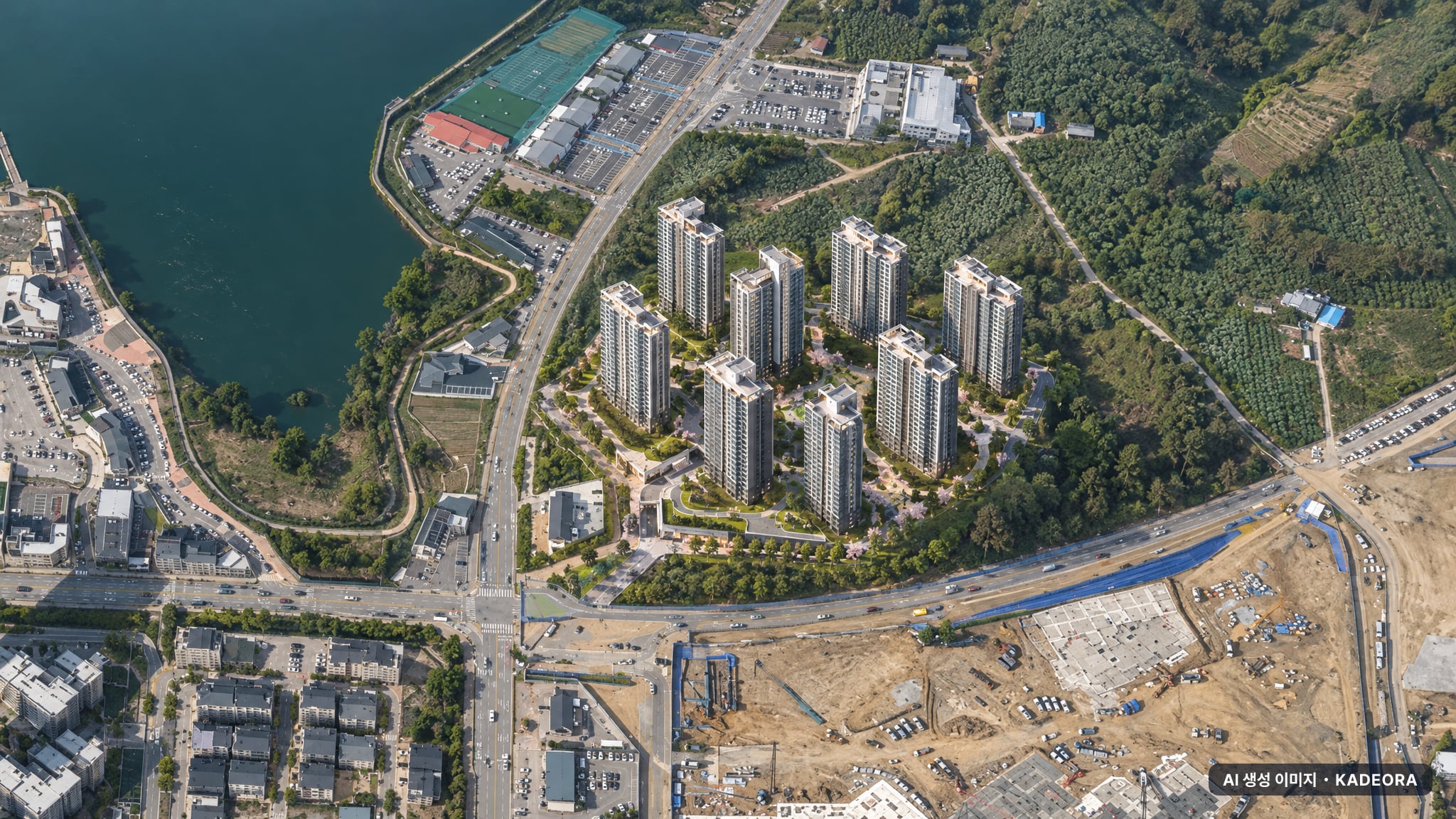 천안 아이파크 시티 6단지 단지 전경 AI 상상도(주간 항공) — 충남 서북구 착공 1,012세대