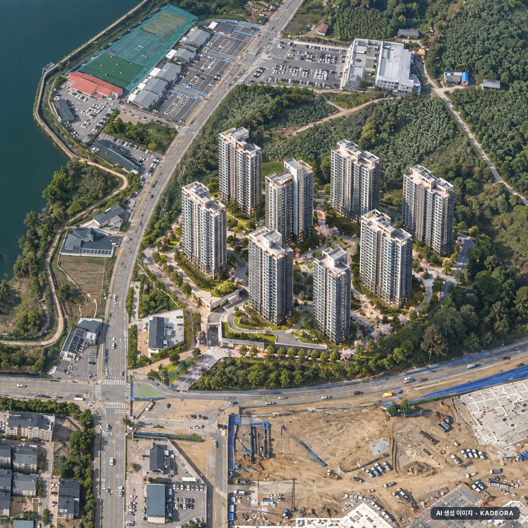 천안 아이파크 시티 6단지 단지 전경 AI 상상도(주간 항공) — 충남 서북구 착공 1,012세대