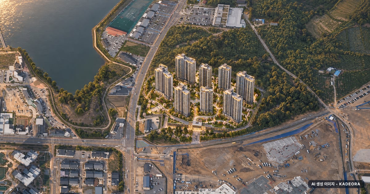 천안 아이파크 시티 6단지 단지 전경 AI 상상도(노을 항공) — 충남 서북구 착공 1,012세대