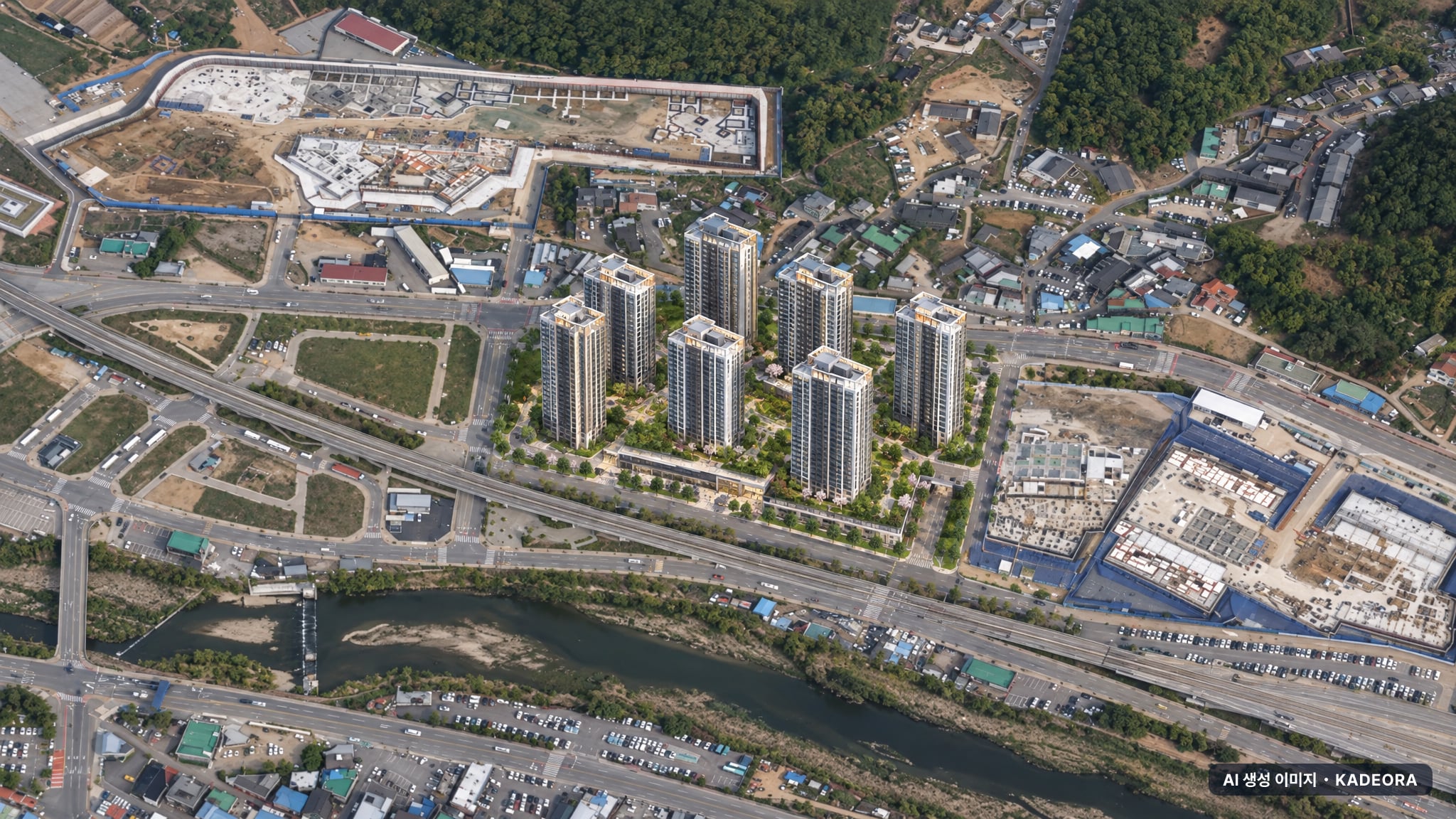 곤지암역 제일풍경채 단지 전경 AI 상상도(주간 항공) — 경기 광주시 착공 565세대