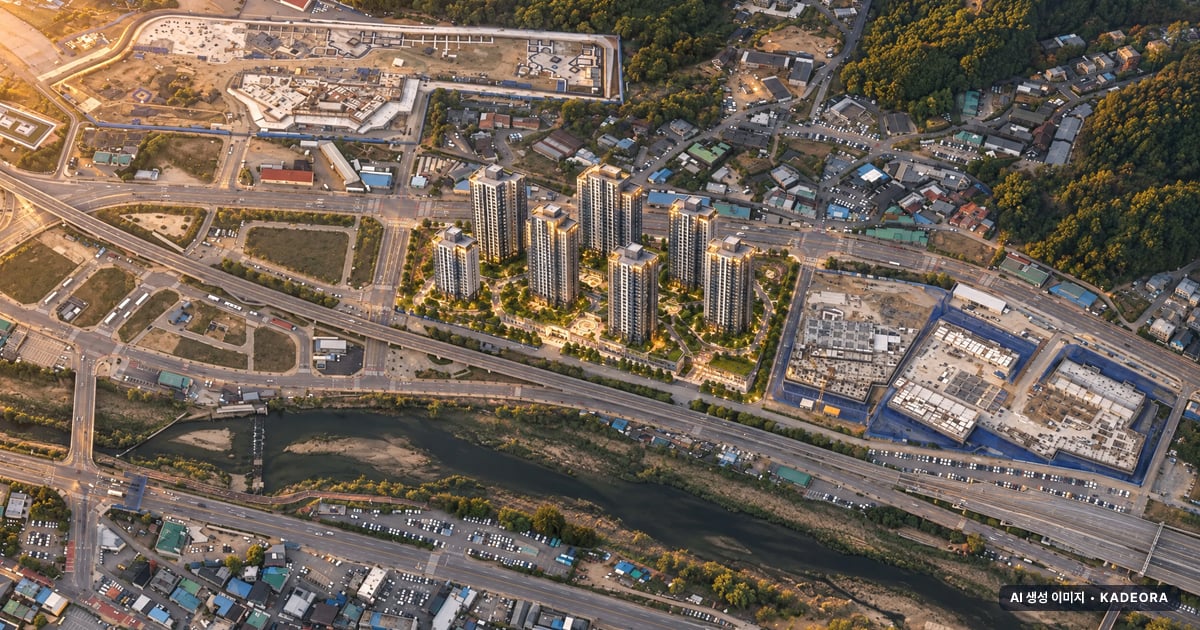 곤지암역 제일풍경채 7개동·최고 22층·총 565세대 기준 AI 상상도 — 실제와 다를 수 있음 곤지암역 제일풍경채 7개동·최고 22층·총 565세대 기준 AI 상상도(노을 항공) — 실제와 다를 수 있음