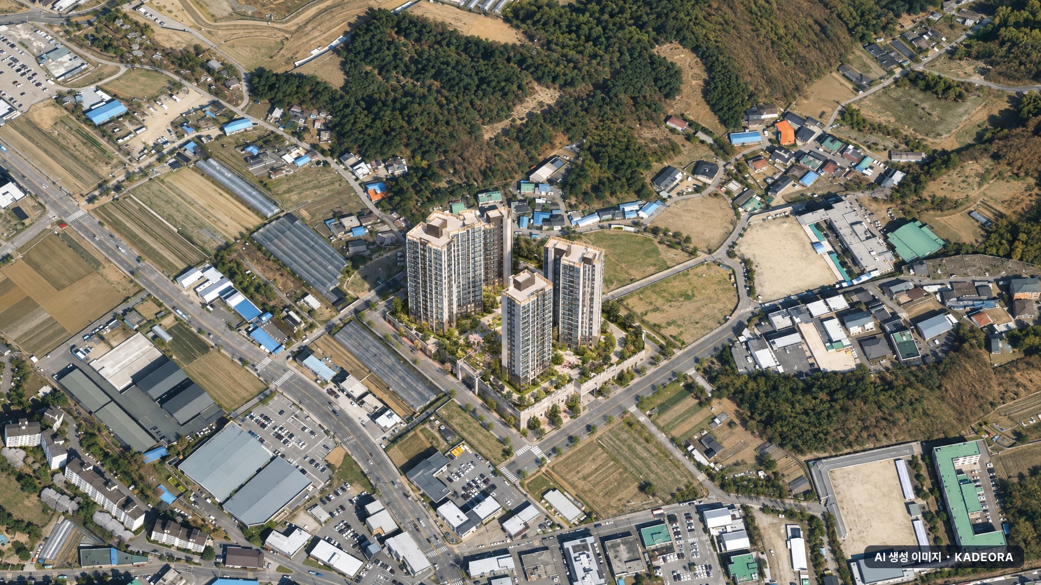 오남역 서희스타힐스 여의재 1단지 단지 전경 AI 상상도(주간 항공) — 경기 남양주시 착공 180세대