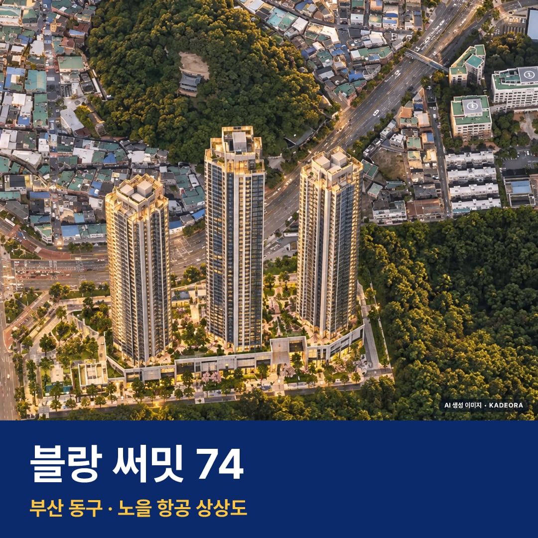 블랑 써밋 74 재개발 블랑 써밋 74 단지 전경 AI 상상도 — 동구 범일동 998세대 — AI 생성 상상도 · 실제와 다를 수 있음