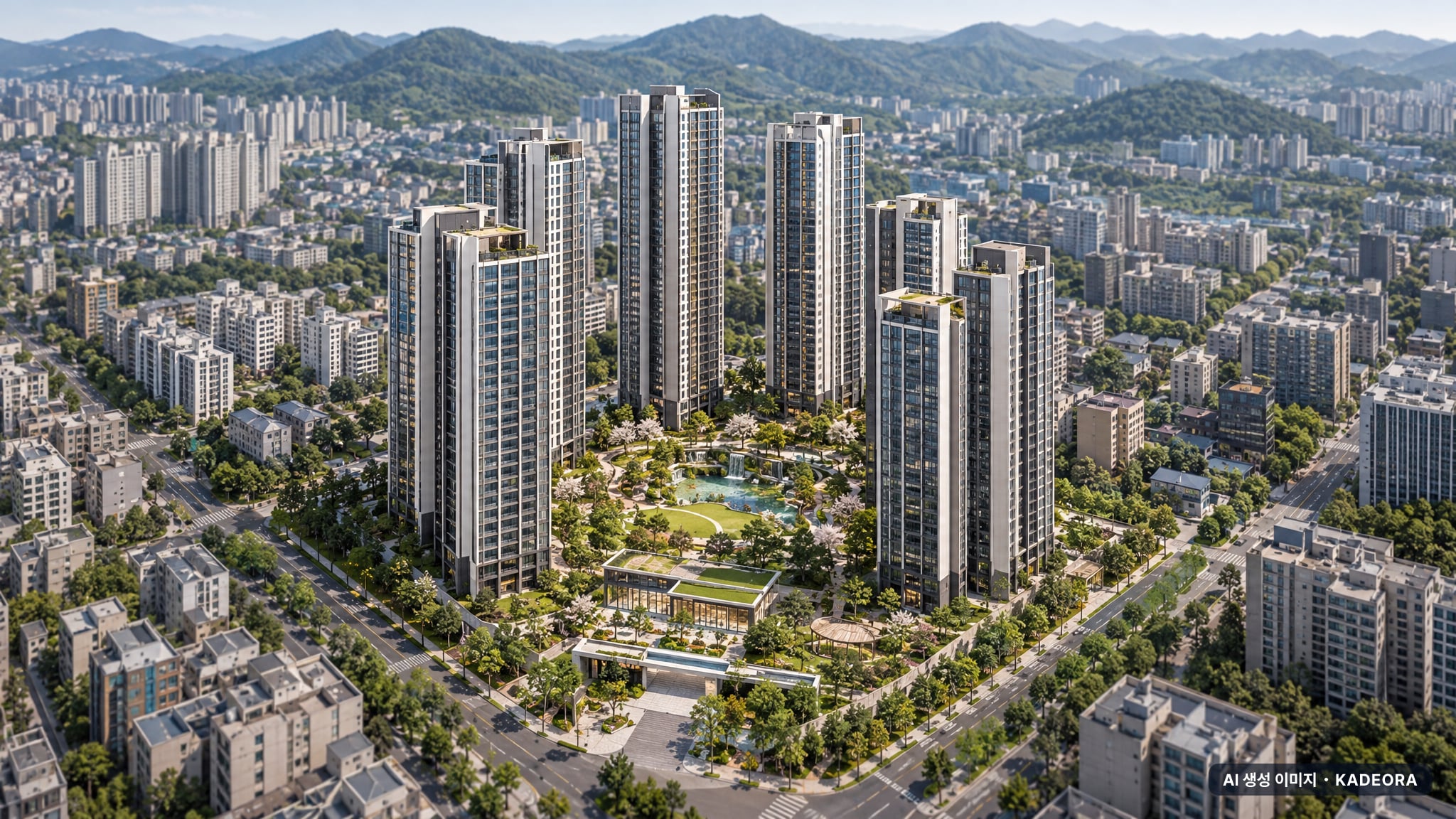 울산 중구 복산동 재개발 주간 항공 상상도 · AI 생성 이미지로 실제와 다를 수 있음 울산 중구 복산동 재개발 단지 전경 AI 상상도(주간 항공) — 중구