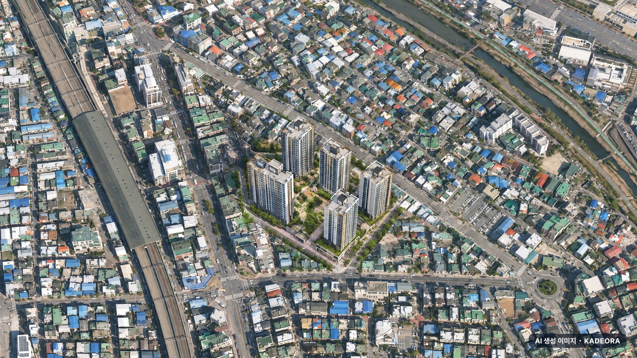 의정부시 가재울구역 단지 전경 AI 상상도(주간 항공) — 경기 의정부시 부지계획 662세대