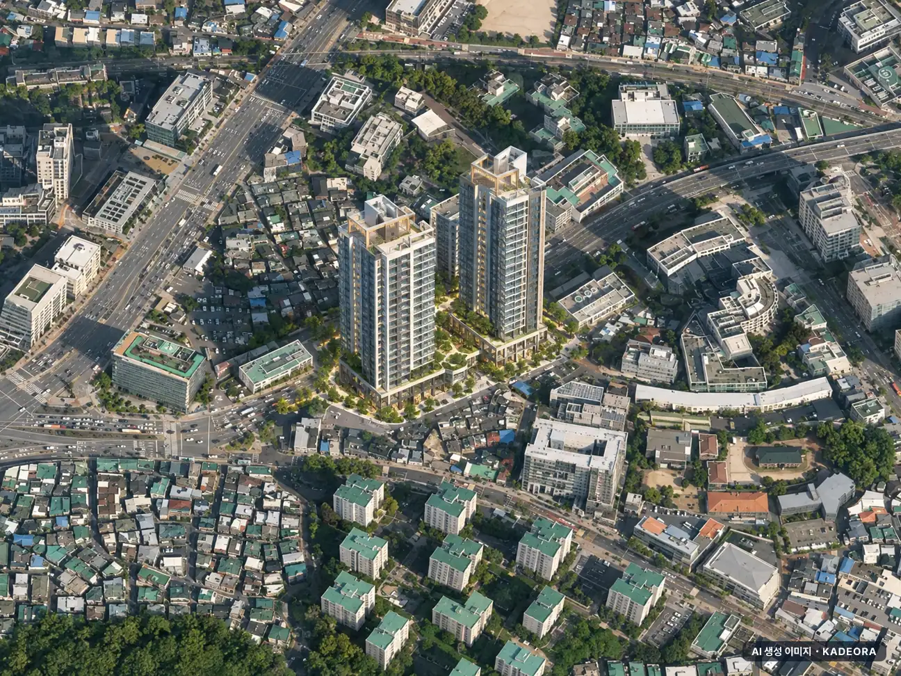 충정로역자이르네 이번 186세대 공급 기준 AI 상상도(주간 항공) — 실제와 다를 수 있음
