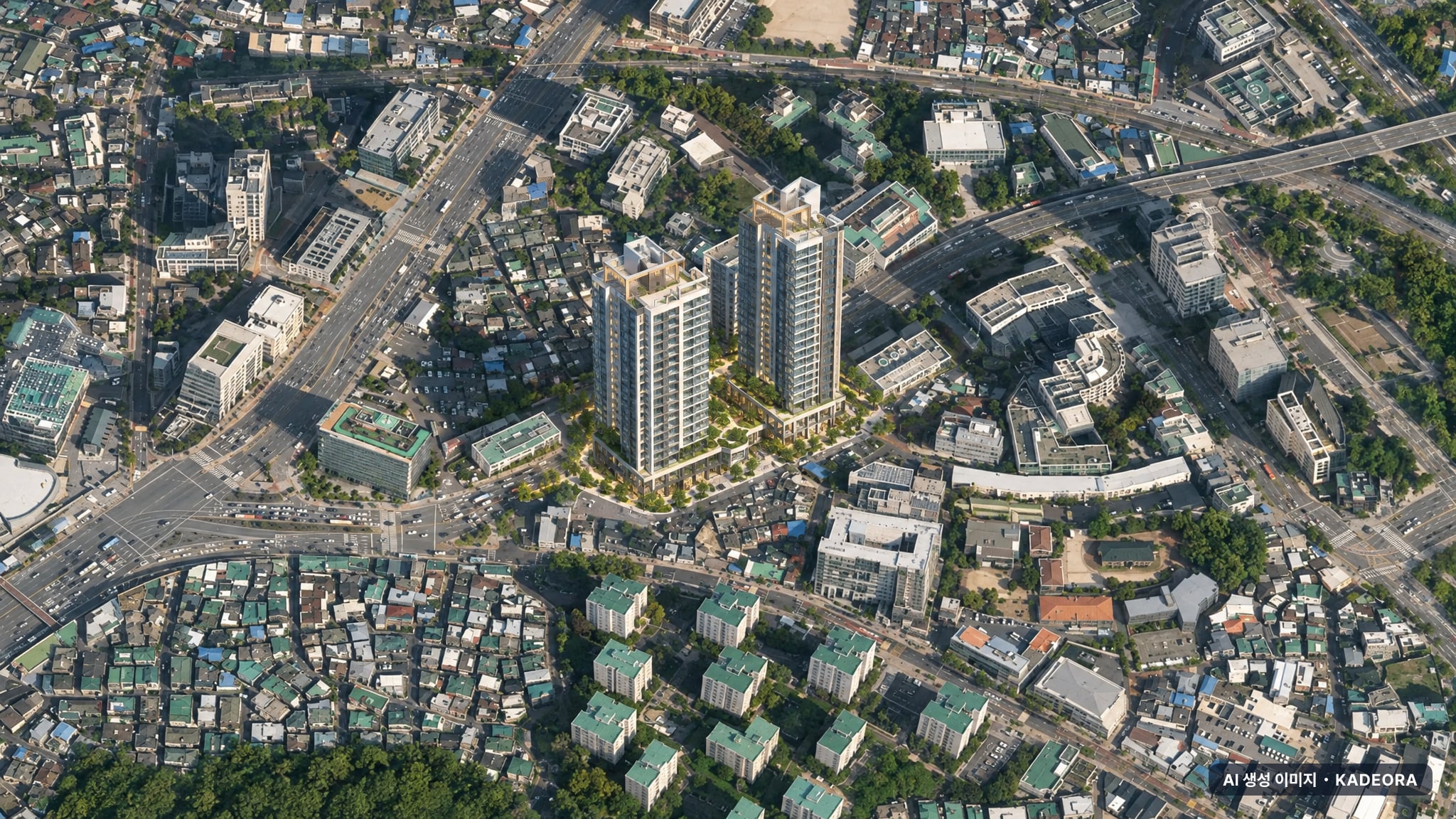충정로역자이르네 단지 전경 AI 상상도(주간 항공) — 서울 중구 착공 186세대