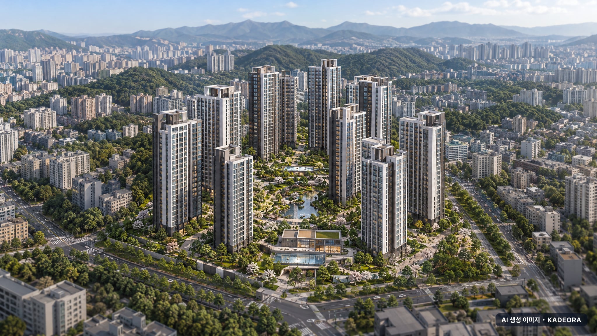 인천 삼산동 재건축 단지 전경 AI 상상도(주간 항공) — 인천 부평구 조합설립 2,400세대