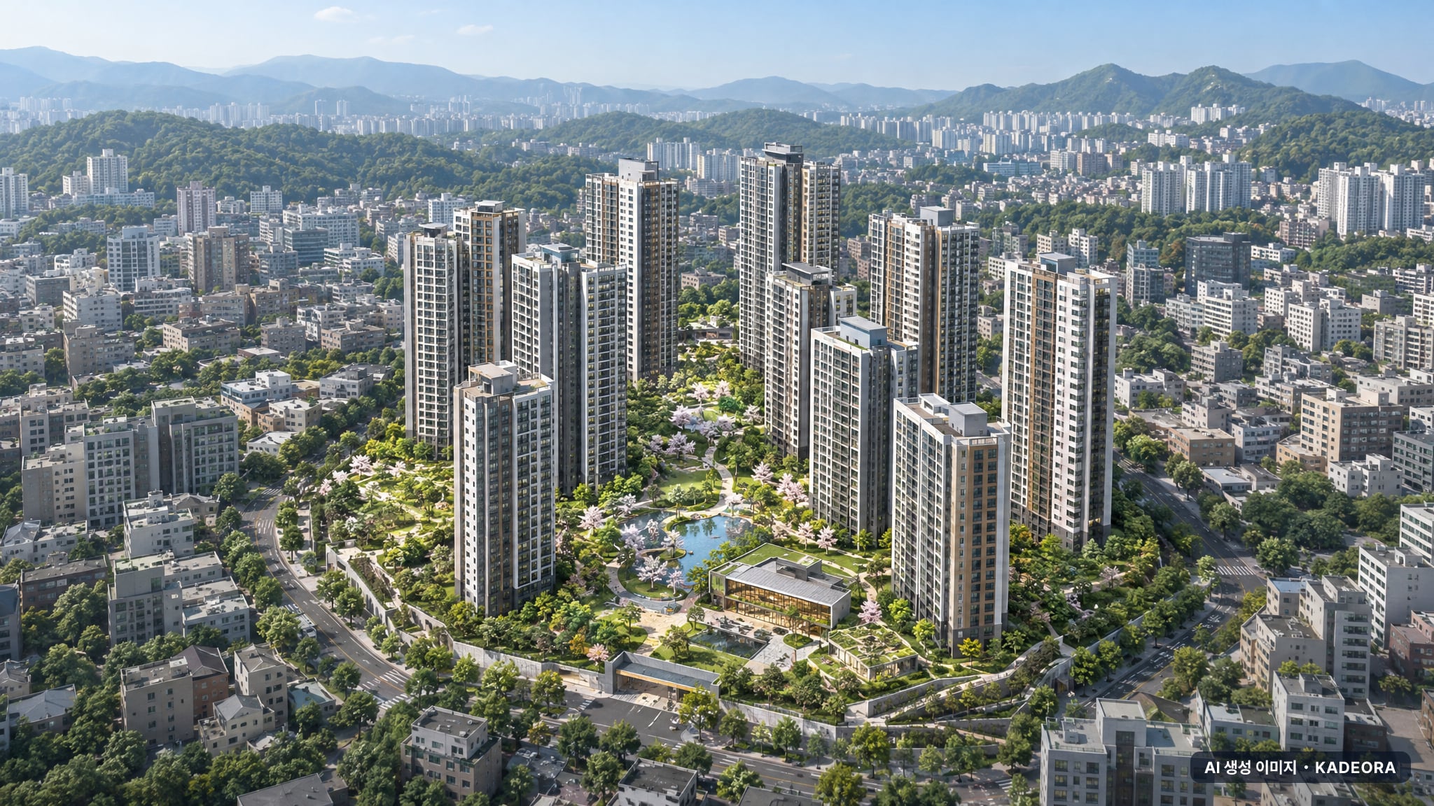 부산 사하구 괴정7 재개발 단지 전경 AI 상상도(주간 항공) — 부산 사하구 조합설립 1,877세대