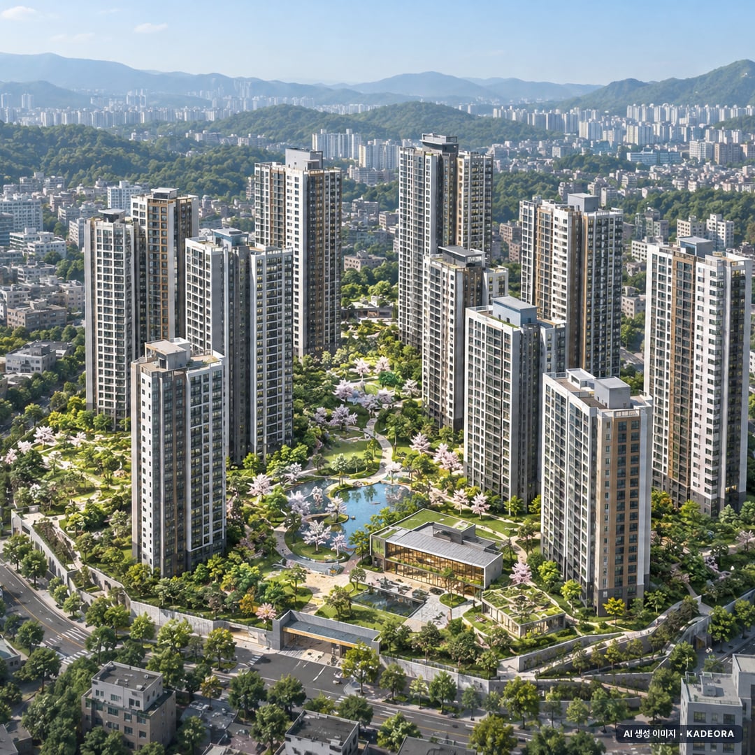 부산 사하구 괴정7 재개발 조감도 AI 상상도(주간 항공) — 부산 사하구 조합설립 1,877세대